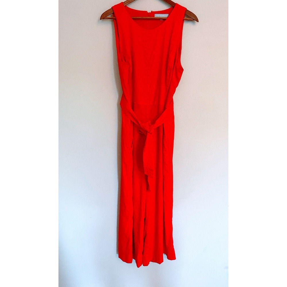 Antonio Melani Red Wide Leg Tie Waist Linen Blend Sleeveless Jumpsuit. Size 12.